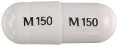M150. A hard-shell gelatin capsule. Not actual size.